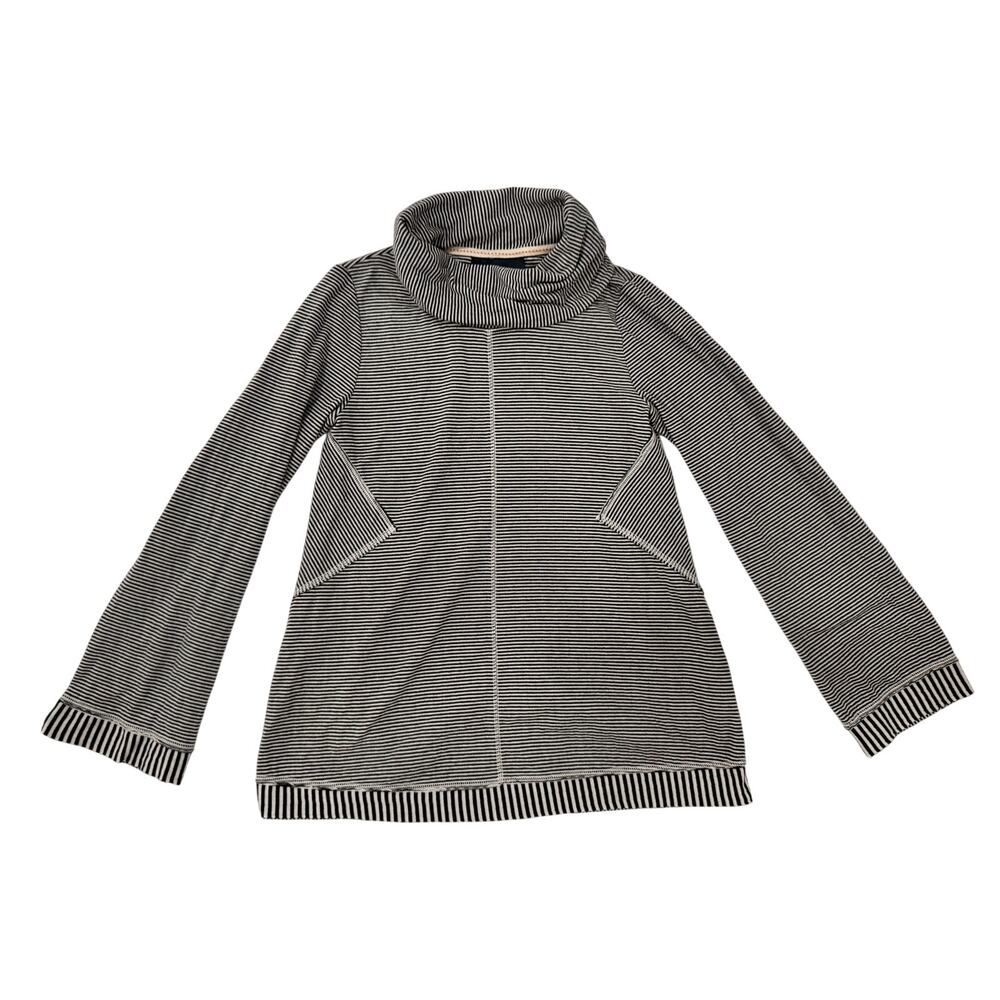 Maeve Tal Cowl Neck Tunic Sweater Small Black White Stripe Raglan Minimalist - Picture 3 of 16